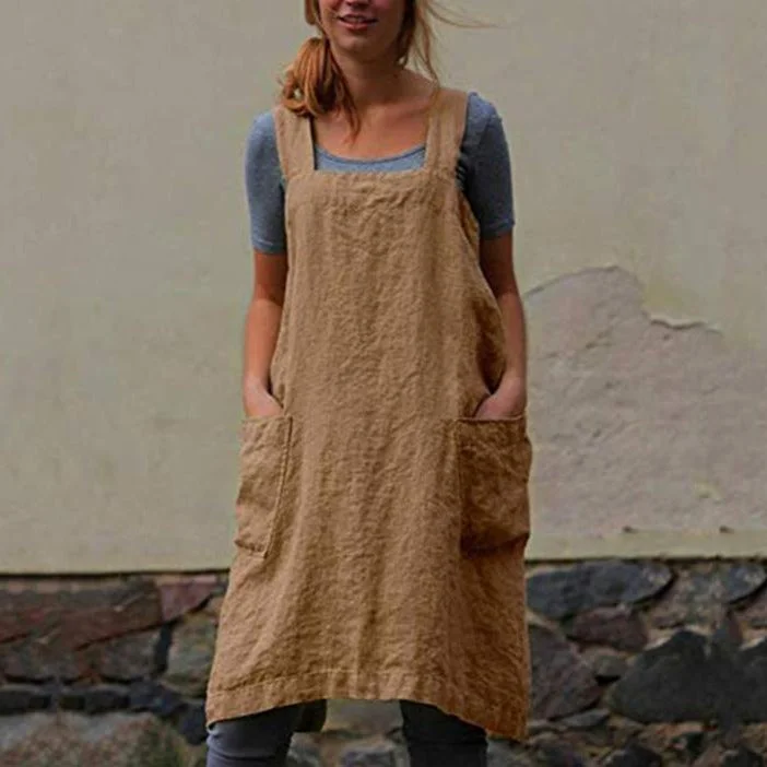Linen Shoulder Strap Pinafore Mini Dress Fashionable Button-Front Mini Dress
