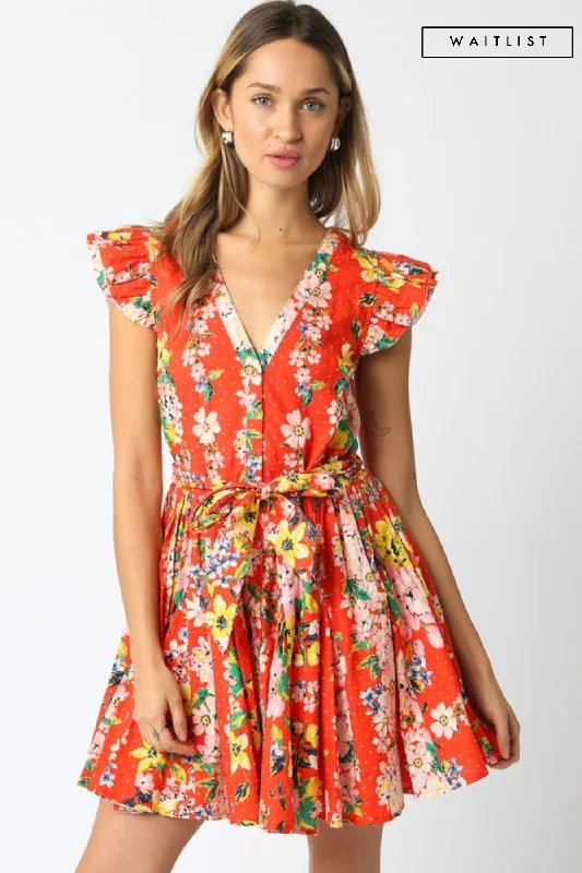 Waitlist 4/5 ♥ Lola Short Ruffle Sleeve Waist Tie Floral Prin Mini Dress Orange Elegant Mini Dress with Ruffles Waitlist 4/5 ♥ Lola Short Ruffle Sleeve Waist Tie Floral Prin Mini Dress Orange Elegant Mini Dress with Ruffles