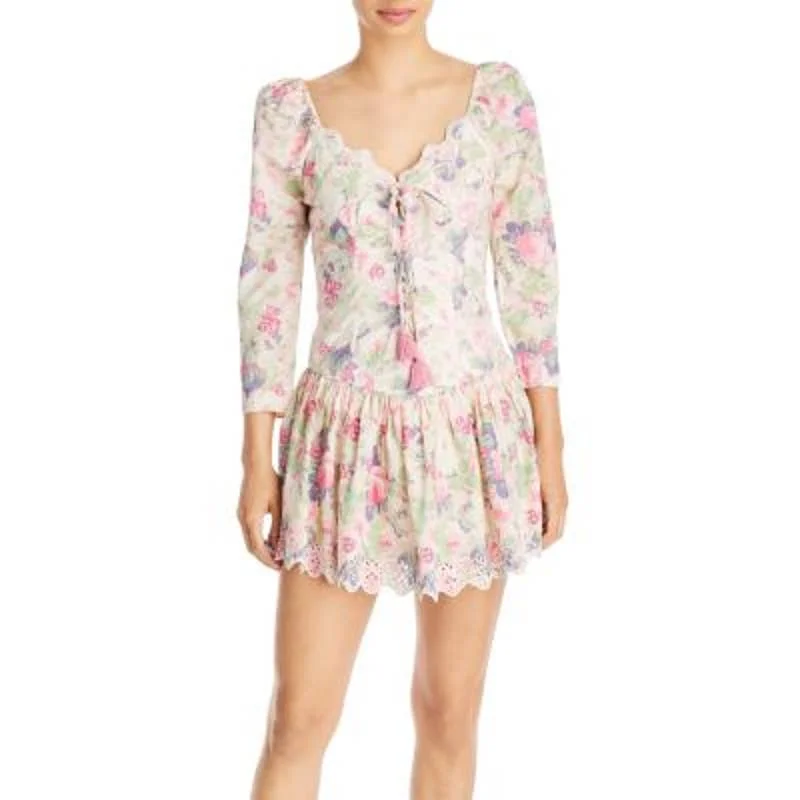 Love Shack Fancy Ladies Floral Print 3/4 Sleeve "Deeba" Mini Dress Comfortable One-Shoulder Mini Dress Love Shack Fancy Ladies Floral Print 3/4 Sleeve "Deeba" Mini Dress Comfortable One-Shoulder Mini Dress