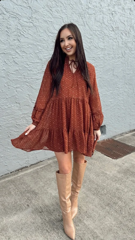 Mini Dress in Printed Veil by Molly Bracken Cozy Long Sleeve Mini Dress