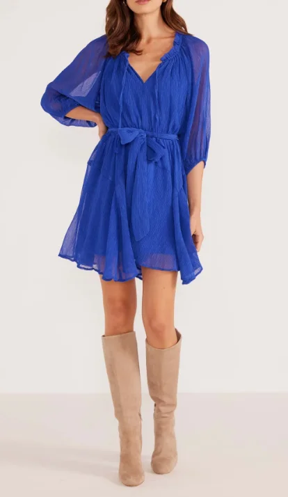 MinkPink Lily Puff Sleeve Mini Dress - Sapphire Fashionable Mini Dress with Pockets