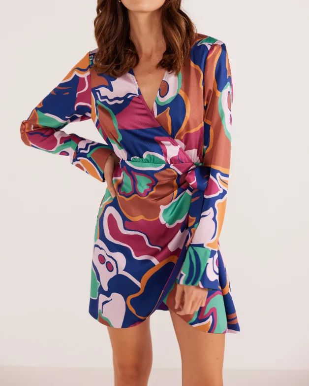 MinkPink Lottie Wrap Mini Dress - Abstract Floral Trendy Floral Mini Dress