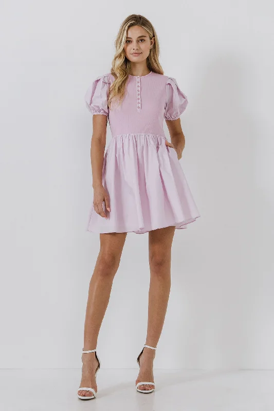 Mixed Media Henley Mini Dress Elegant Satin Lace Mini Dress