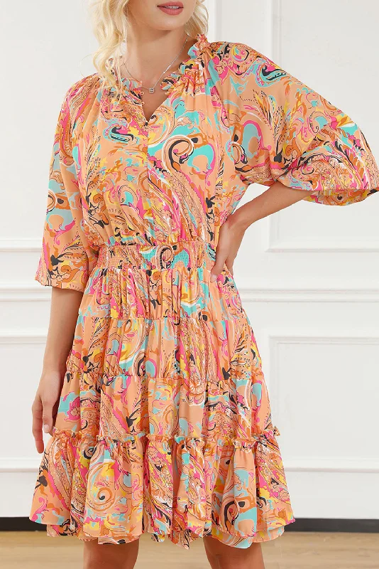 Multicolour Paisley Print Frilled Mini Dress Fashionable Denim Mini Dress