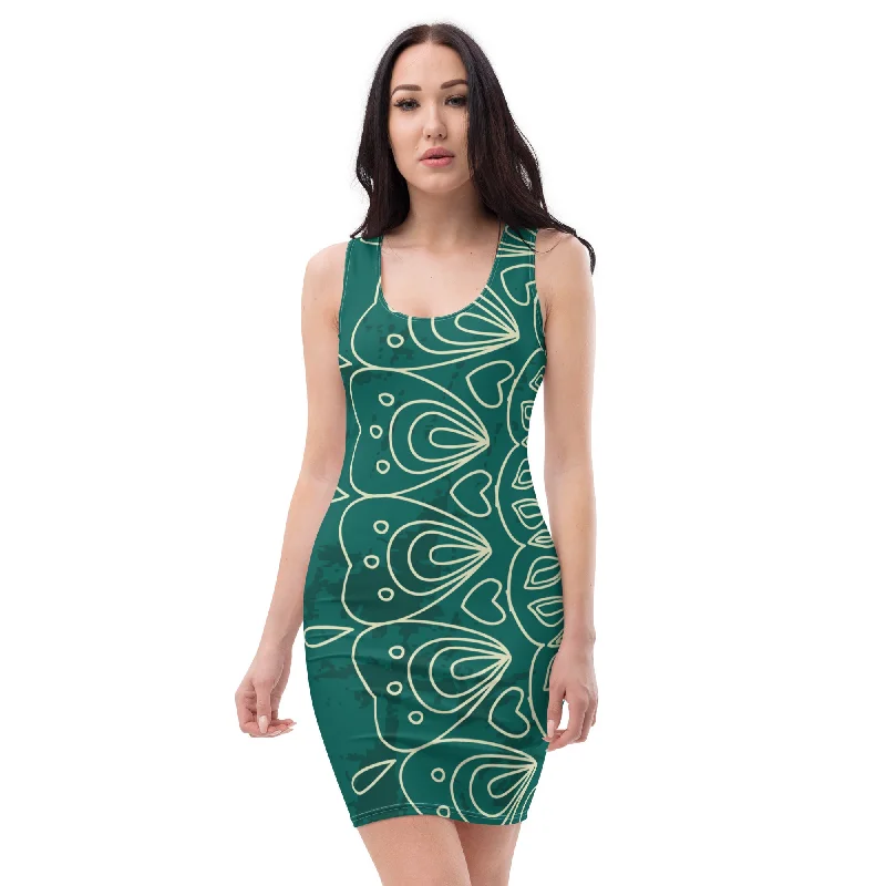 Mystic Mandala Women’s Fitted Mini Dress, lioness-love Stylish Ruffle Mini Dress