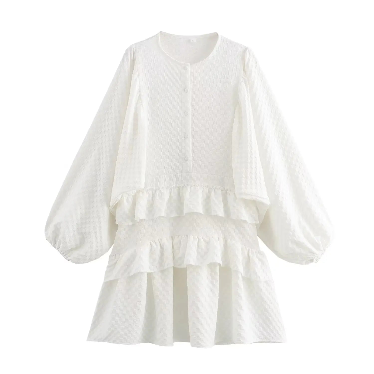 O Neck Long Sleeves Elegant Solid Ruffles Layered Mini Dress Fashionable Mini Dress with Pockets O Neck Long Sleeves Elegant Solid Ruffles Layered Mini Dress Fashionable Mini Dress with Pockets