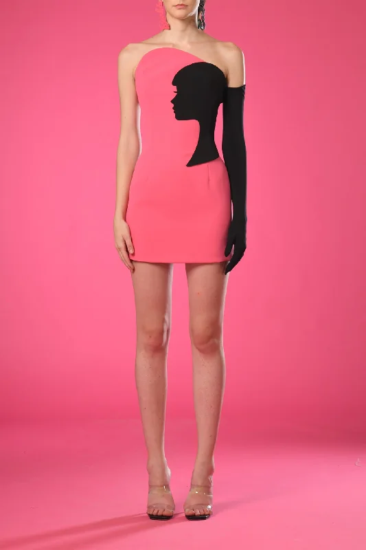 One glove mini dress with barbie face Comfortable Casual Mini Dress