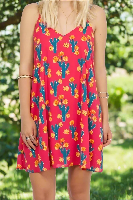 Peach Love Cactus Swing Mini Dress - Fuchsia Stylish Ruffle Mini Dress