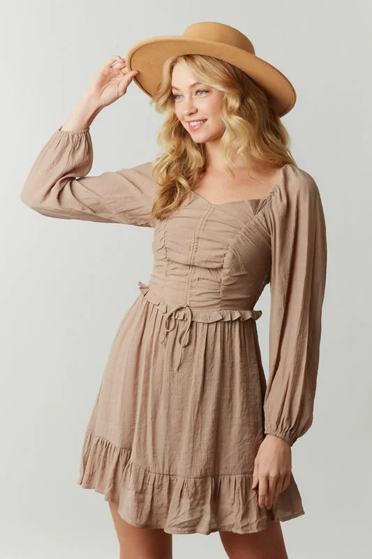 Peach Love Sweetheart Mini Dress - Taupe Casual Mini Dress with Pockets
