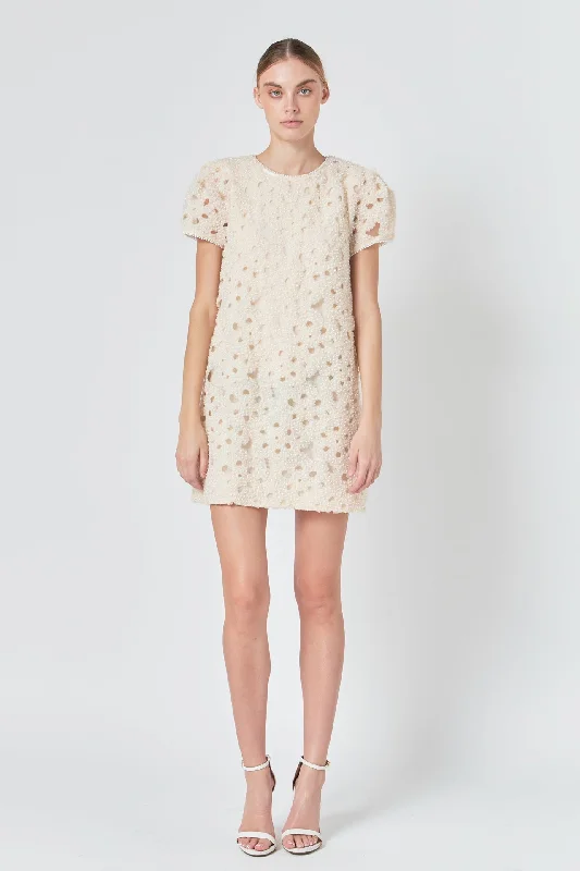 Endless Rose - Pearl and Tulle Textured Mini Dress Comfortable Ruffle Mini Dress