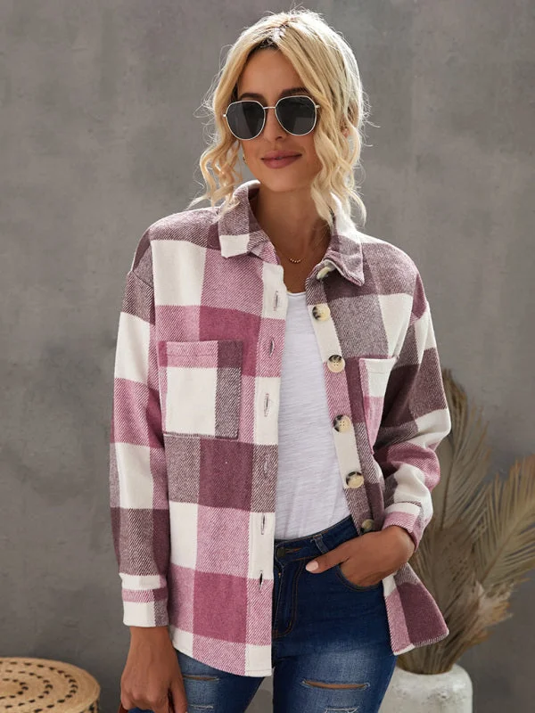 Plaid Shirt Women's New Breasted Pocket Casual Jacket Women Oversized Jacket Tailored Jacket Straight Jacket Plaid Shirt Women's New Breasted Pocket Casual Jacket Women Oversized Jacket Tailored Jacket Straight Jacket
