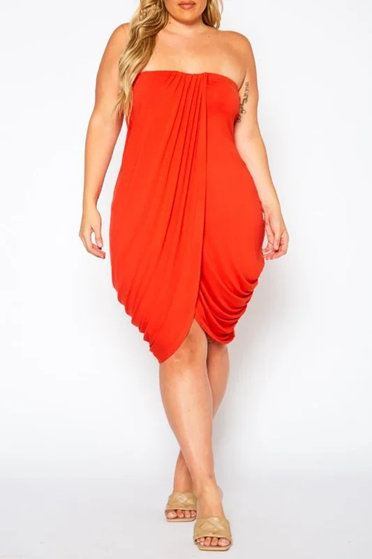 Plus Size Draped Tube Mini Dress Trendy Denim Mini Dress