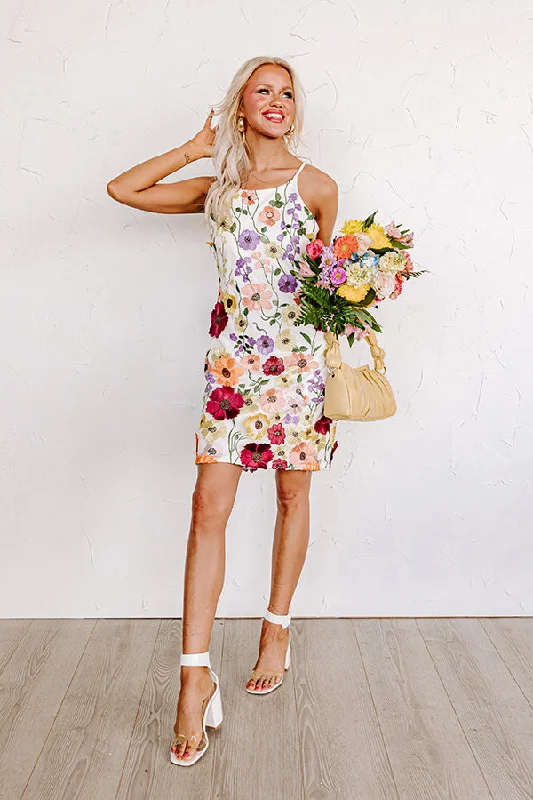Poised For Romance Embroidered Mini Dress In White Stylish Plaid Mini Dress