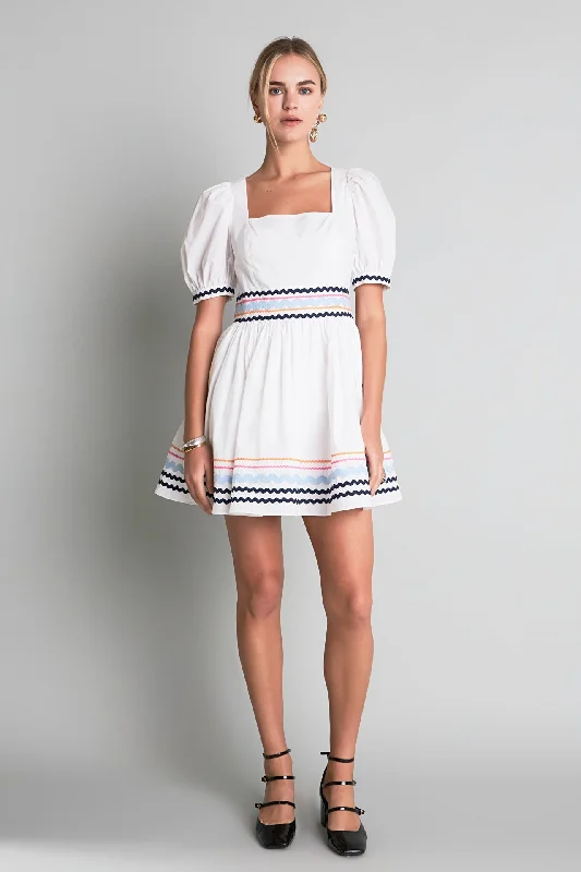 English Factory - Poplin Mini Dress with Ric Rac Trim Stylish Summer Mini Dress