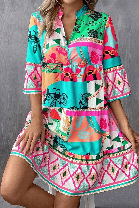 Printed Mini Dress Elegant Satin Lace Mini Dress