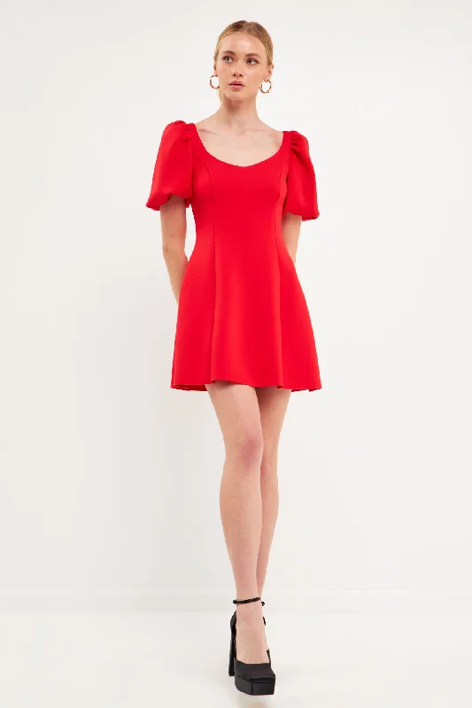 Puff Sleeve Mini Dress - Sale Elegant Mini Dress with Ruffles