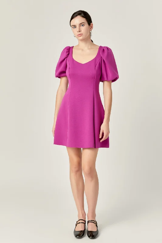 English Factory - Puff Sleeve Mini Dress in Orchid Fashionable Mini Dress with Slits English Factory - Puff Sleeve Mini Dress in Orchid Fashionable Mini Dress with Slits