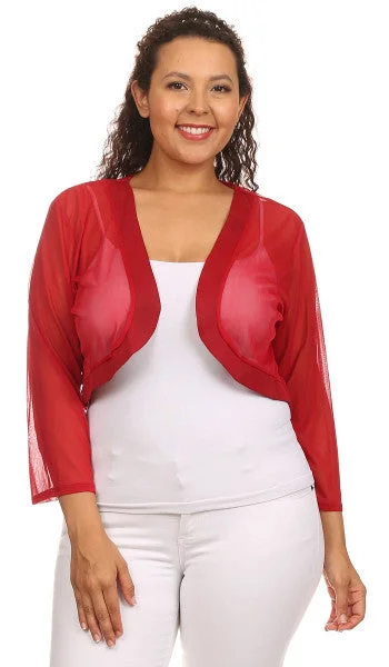 Red Sheer Bolero Chiffon 3/4 Length Sleeve Red Bolero Jacket Snapped Jacket Toggled Jacket Drawstring Jacket Red Sheer Bolero Chiffon 3/4 Length Sleeve Red Bolero Jacket Snapped Jacket Toggled Jacket Drawstring Jacket