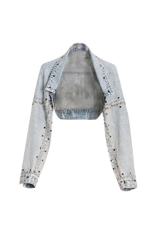 Retro Drop Shoulder Long Sleeve Open Front Studded Crop Denim Bolero Jacket Faux Fur Jacket Real Fur Jacket Shearling Jacket Retro Drop Shoulder Long Sleeve Open Front Studded Crop Denim Bolero Jacket Faux Fur Jacket Real Fur Jacket Shearling Jacket