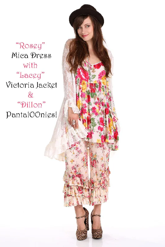 Rose Floral Babydoll Boho Mini Dress with Pockets Fashionable Summer Mini Dress