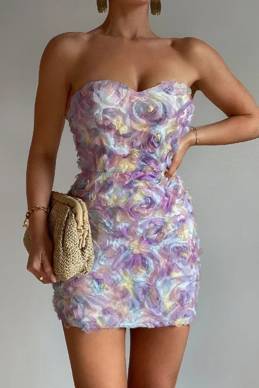 Rosette Mini Dress - Lilac Comfortable Off-Shoulder Mini Dress