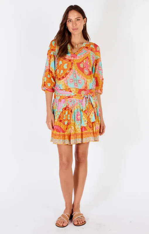 Ruby Yaya - Ariba Mini Dress - Gold Fashionable Lace-Trim Mini Dress