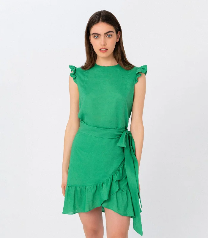 Ruffle Trim Wrap Mini Dress Trendy Tulle Mini Dress