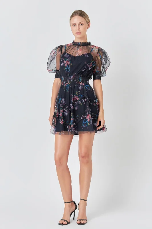 Endless Rose - Ruffled Mesh Mini Dress Elegant Lace Mini Dress