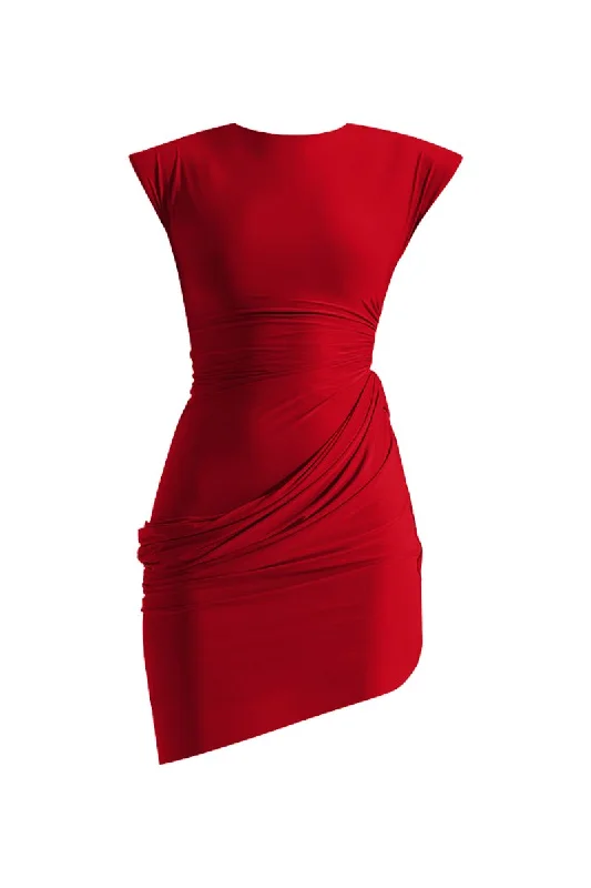 SANDRINA RED MINI DRESS Elegant Satin Lace Mini Dress