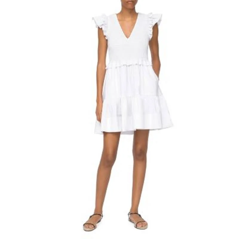 SEA Ladies White "Pheobe" Flutter Sleeve Smocked Mini Dress, Size 0, NWT! Cozy Wraparound Mini Dress SEA Ladies White "Pheobe" Flutter Sleeve Smocked Mini Dress, Size 0, NWT! Cozy Wraparound Mini Dress