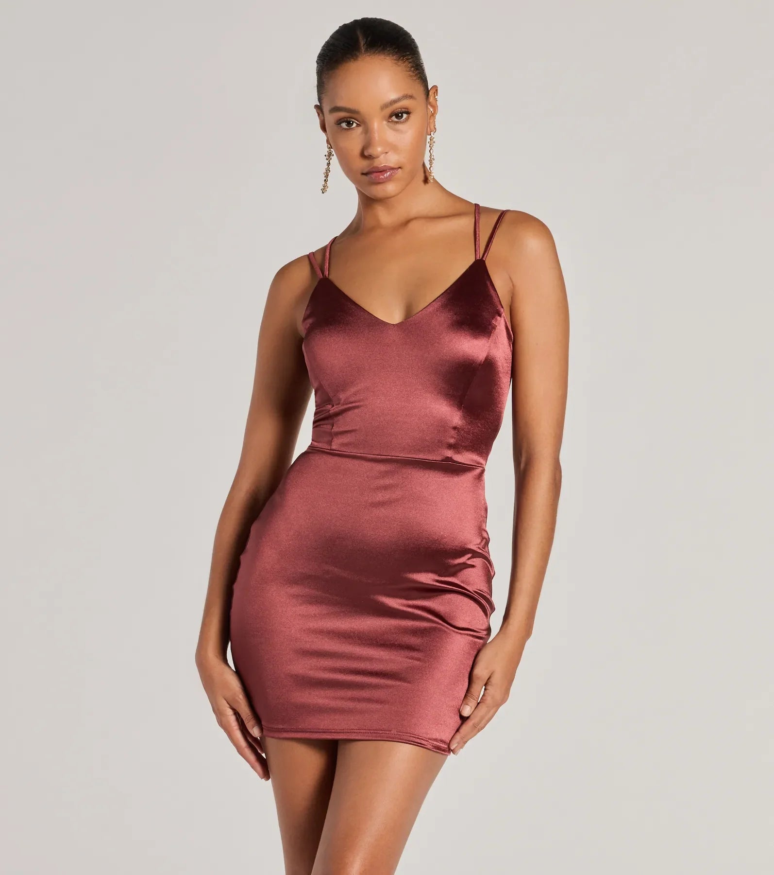 Simply A Stunner Lace-Up Bodycon Satin Mini Dress Elegant Floral-Print Mini Dress
