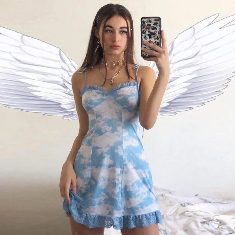Sky Blue Mini Dress Fashionable Mini Dress with Pockets