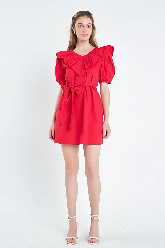 English Factory - Smocked Ruffled Mini Dress Stylish Short-Sleeve Mini Dress