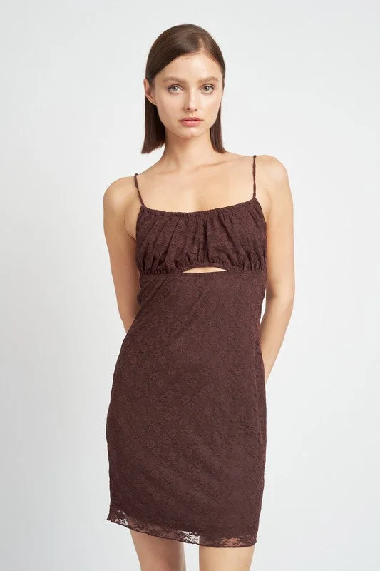 SPAGHETTI STRAP RUCHED BUST MINI DRESS Fashionable Pleated Mini Dress