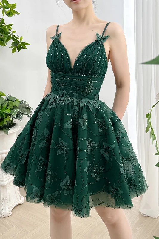 Spaghetti Straps V Neck Corset Butterfly Beaded Mini Dress Cozy Cotton Mini Dress