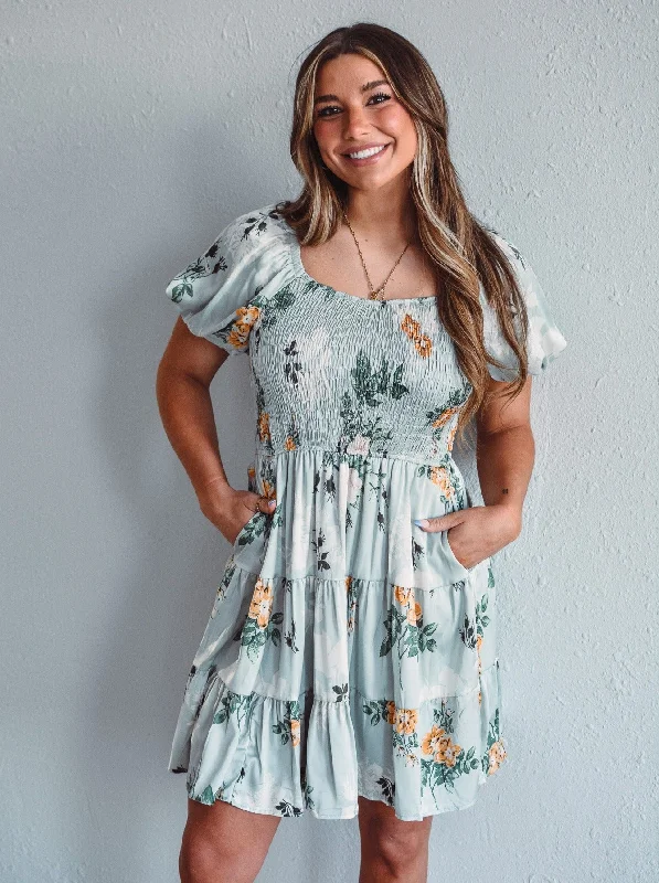 Sunny Sage Mini Dress Chic Puff Sleeve Mini Dress