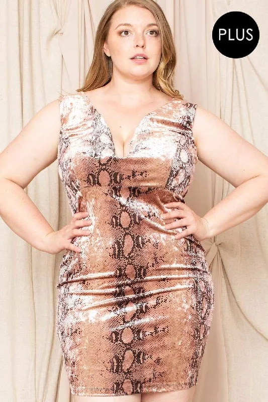 Velour Snake Print Plus Mini Dress Fashionable Mini Dress with Frills