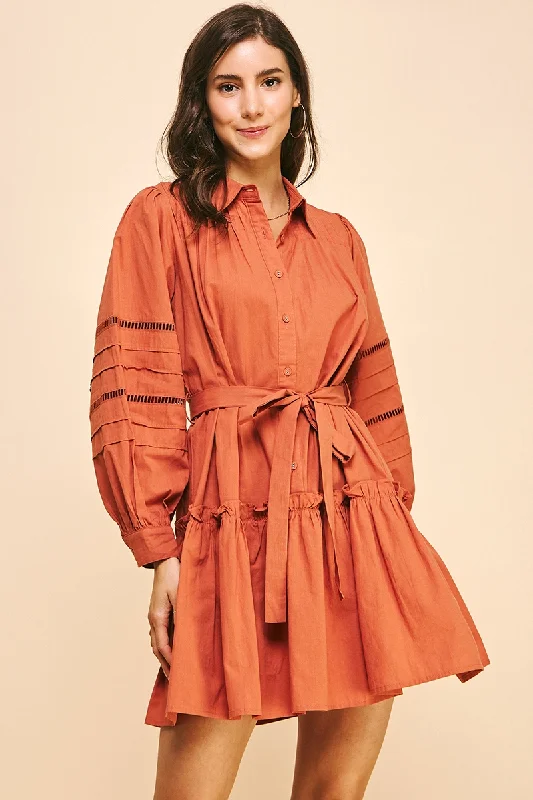 Take a Chance Buttondown Belted Mini Dress - Pumpkin Orange Fashionable Party Mini Dress Take a Chance Buttondown Belted Mini Dress - Pumpkin Orange Fashionable Party Mini Dress