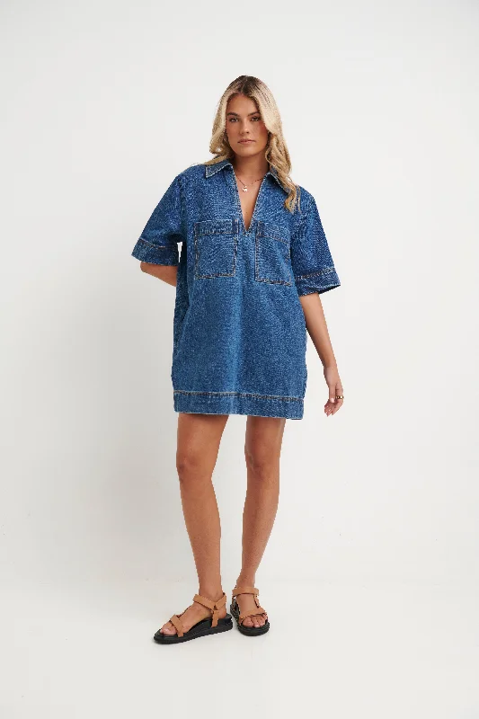 Tara Mini Dress Denim Comfortable Casual Mini Dress