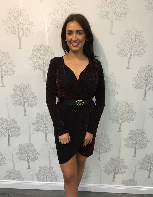 Tegan Wine Sparkle Wrap Mini Dress Trendy Floral Mini Dress