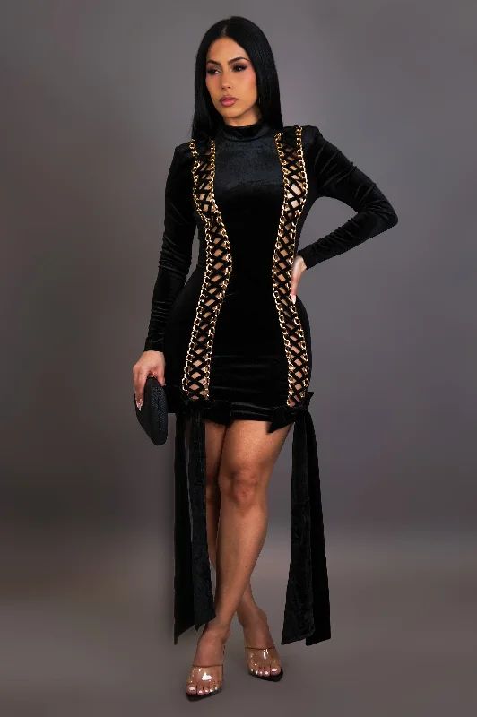 Tell Me About It Mini Dress - Black Cozy Satin Mini Dress