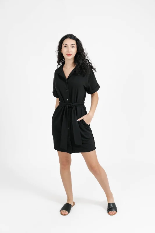 Vivian Mini Dress in Midnight Black Trendy Mini Dress with Belt