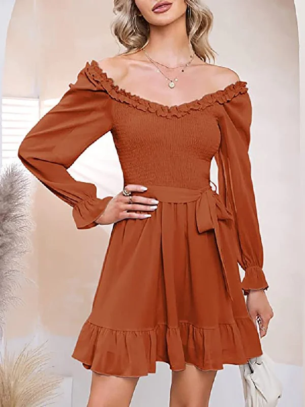 Women's Dresses V-Neck Chiffon Waist Closing Mini Dress Classic Casual Mini Dress