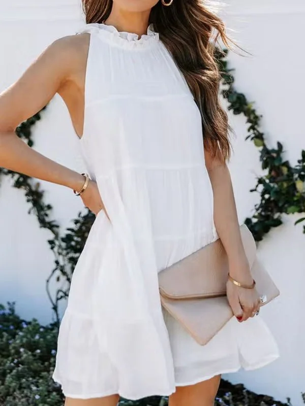 Women's Dresses Fungus Collar Off-Shoulder Sleeveless Layered Mini Dress Elegant Silk Mini Dress Women's Dresses Fungus Collar Off-Shoulder Sleeveless Layered Mini Dress Elegant Silk Mini Dress
