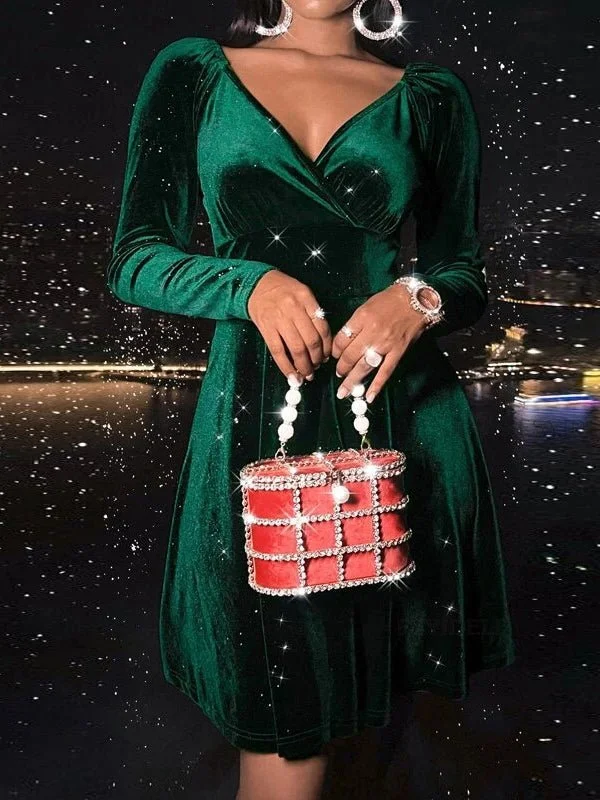 Women's Dresses Long Sleeve V-Neck Fashionable Christmas Mini Dress Stylish Sweetheart Neck Mini Dress Women's Dresses Long Sleeve V-Neck Fashionable Christmas Mini Dress Stylish Sweetheart Neck Mini Dress