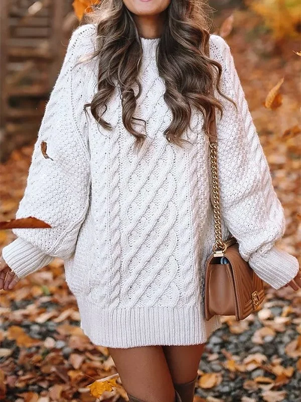 Women's Mini Dresses Crewneck Long Sleeve Oversized Knitted Dress Trendy Camisole Mini Dress Women's Mini Dresses Crewneck Long Sleeve Oversized Knitted Dress Trendy Camisole Mini Dress