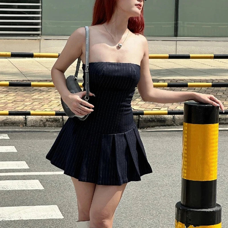 Y2K Striped Mini Dress Cozy Knitted Mini Dress