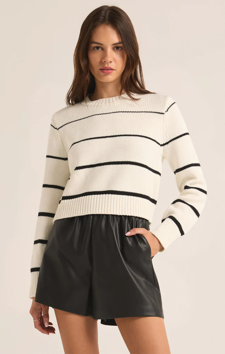 Z Supply Milan Stripe Sweater Front Pockets Side Pockets Patch Pockets