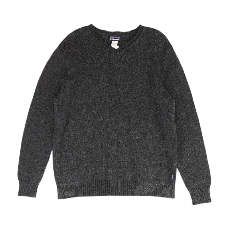 Charcoal Solid V-neck Sweater Lightweight Heavyweight Midweight