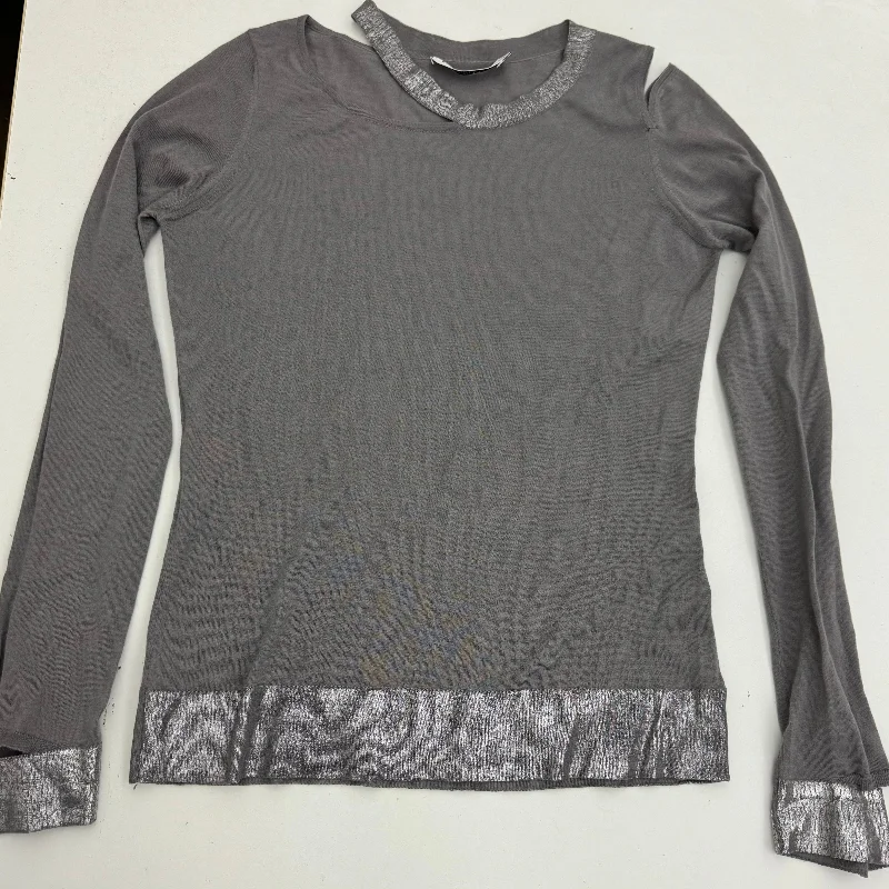 Christian Dior Cutout Metallic-Trim Sweater Gray Cashmere-Silk Size US 10 Soft Cozy Warm
